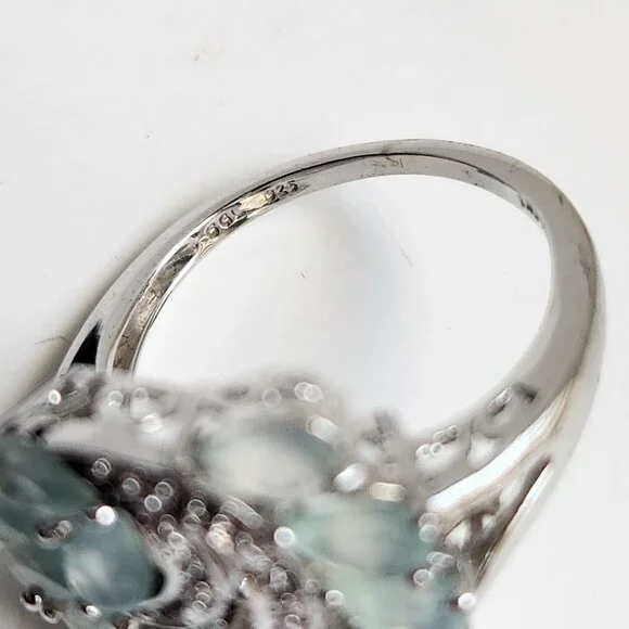 Retired 925 Cluster Teardrop Blue Leaf Aquamarine & White Zircon Size 7 Ring - Picture 12 of 16